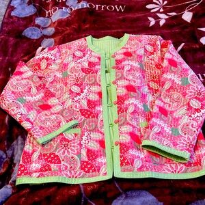 Appleseeds reversible quilted jacket, size XL, Corals,Pinks,Green,new never worn